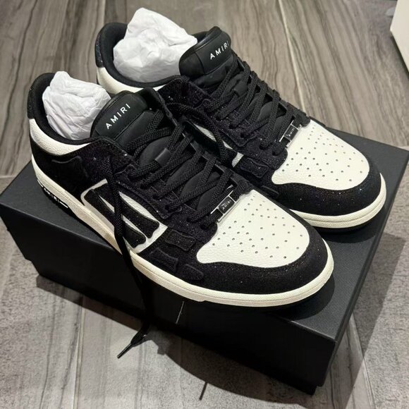 AMIRI White & Black Shimmer Skel Top Low Sneakers - Picture 1 of 6
